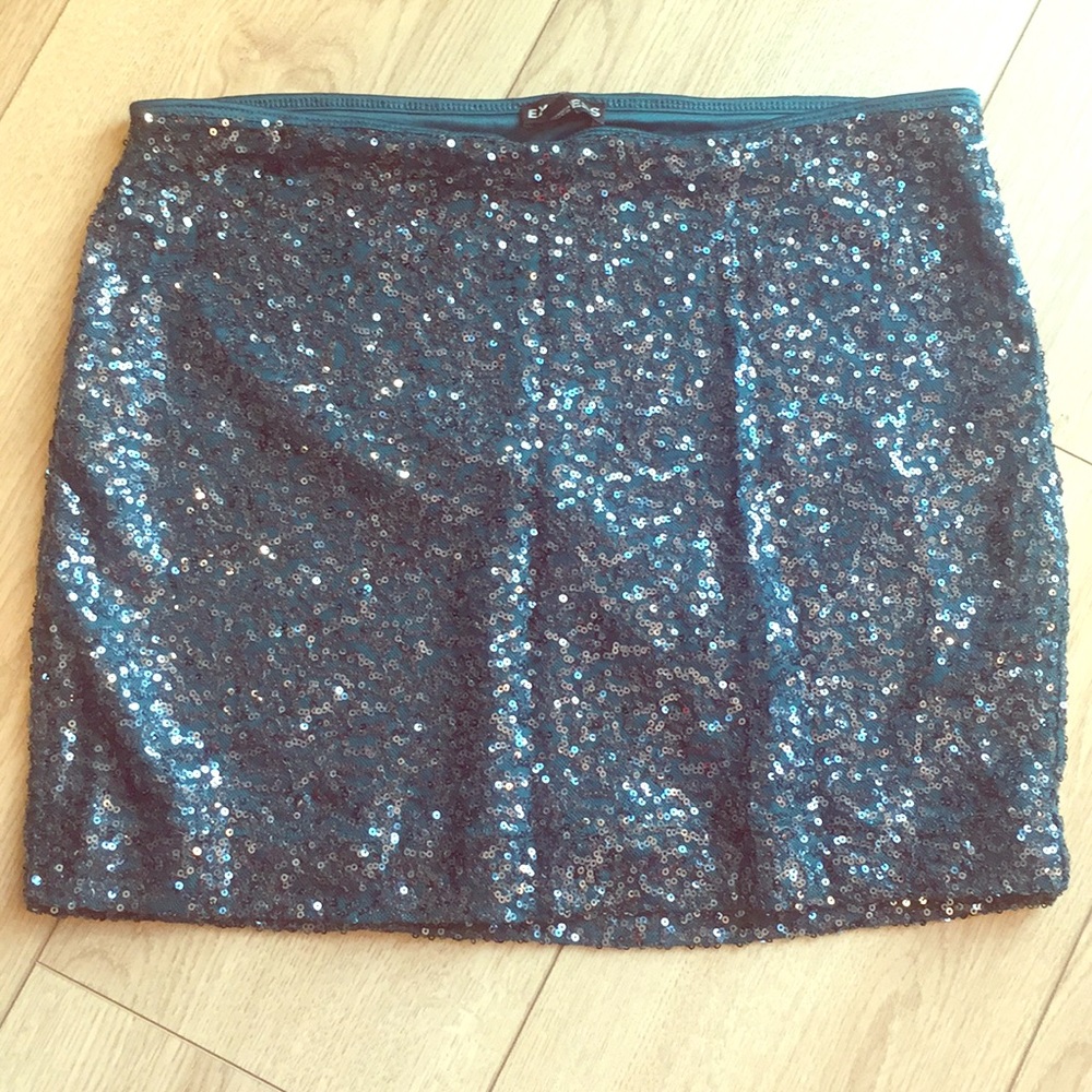 Express Blue Sequin Mini Skirt